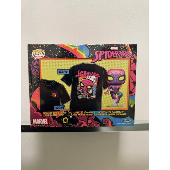 Spider-Man Blacklight 652 Size L T Shirt Box Set Funko Pop Figure NEW - Picture 3 of 5